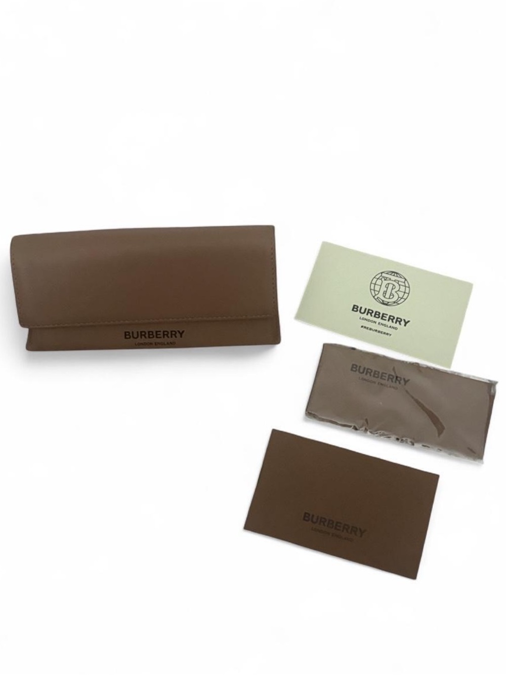 Burberry Tan Brown Leather Eyewear Case with Branded Cards